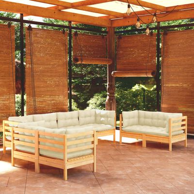 vidaXL 8 Piece Patio Lounge Set with Cream Cushions Solid Pinewood