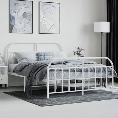 vidaXL Metal Bed Frame without Mattress with Footboard White 59.1"x78.7"