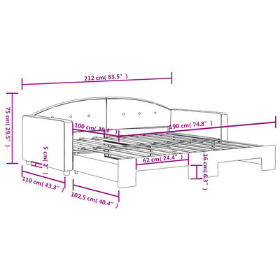 vidaXL Daybed with Trundle without Mattress Light Gray 39.4"x74.8"