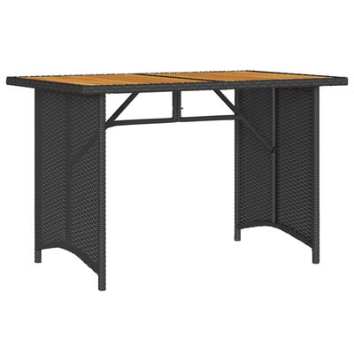 vidaXL Patio Table with Wooden Top Black 43.3"x26.8"x27.6" Poly Rattan