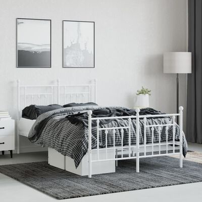 vidaXL Metal Bed Frame without Mattress with Footboard White 53.1"x74.8"