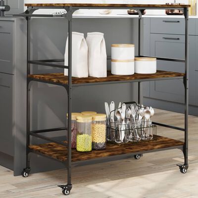 vidaXL Kitchen Trolley Smoked Oak 39.6"x19.7"x41.3" Engineered Wood