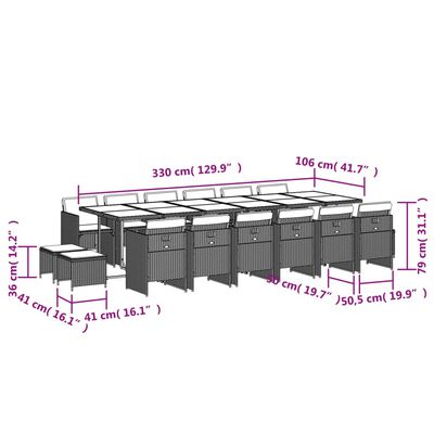 vidaXL 17 Piece Patio Dining Set with Cushions Gray Poly Rattan