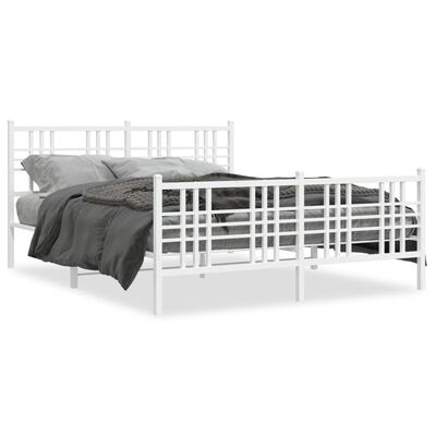 vidaXL Metal Bed Frame without Mattress with Footboard White 59.1"x78.7"