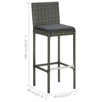 vidaXL 3 Piece Patio Bar Set with Cushions Gray