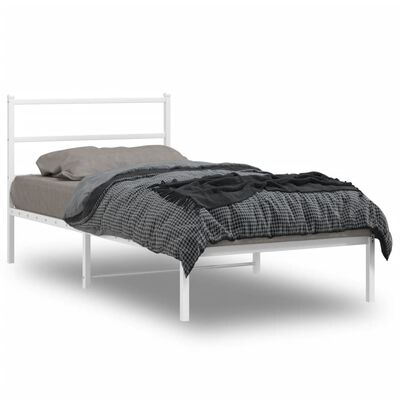 vidaXL Metal Bed Frame without Mattress with Headboard White 39.4"x78.7"