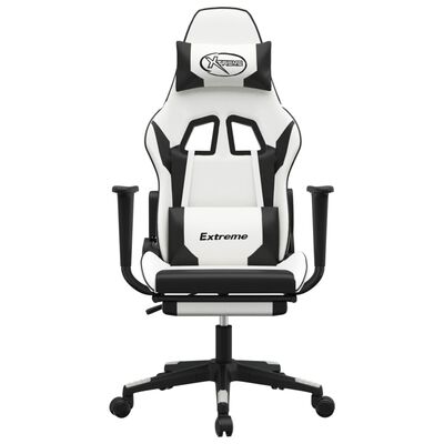 vidaXL Gaming Chair and Footrest Leather with Black White Faux