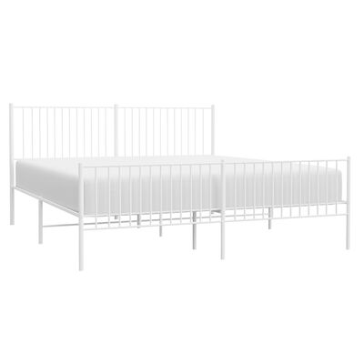 vidaXL Metal Bed Frame with Headboard and Footboard White 76"x79.9" King