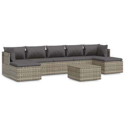 vidaXL 8 Piece Patio Lounge Set with Cushions Gray Poly Rattan