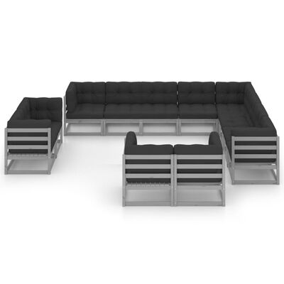 vidaXL 12 Piece Patio Lounge Set with Cushions Gray Solid Pinewood