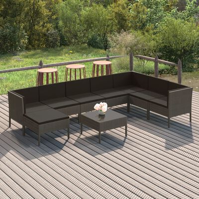 vidaXL 9 Piece Patio Lounge Set with Cushions Poly Rattan Gray