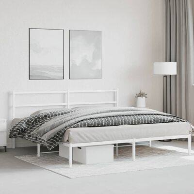 vidaXL Metal Bed Frame without Mattress with Headboard White 76"x79.9"