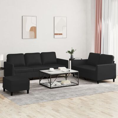 vidaXL 3 Piece Sofa Set with Cushions Black Faux Leather