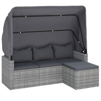 vidaXL 3-Seater Patio Sofa with Roof and Footstool Gray Poly Rattan