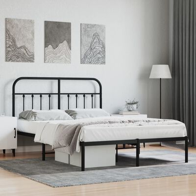 vidaXL Metal Bed Frame without Mattress with Headboard Black 59.1"x78.7"