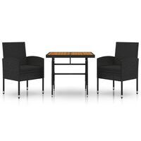 vidaXL 3 Piece Patio Dining Set Poly Rattan Black