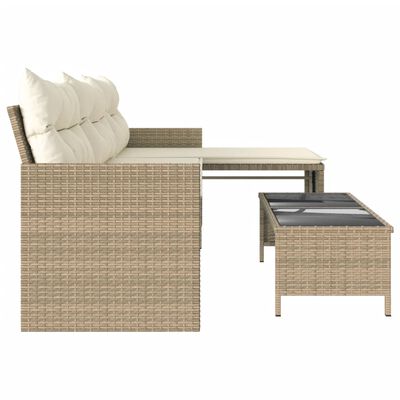 vidaXL Patio Sofa with Table and Cushions L-Shaped Beige Poly Rattan