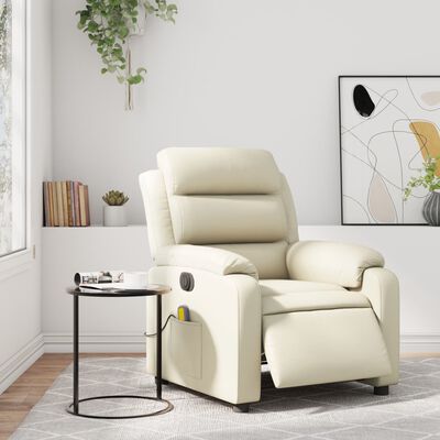 vidaXL Electric Massage Recliner Chair Cream Faux Leather