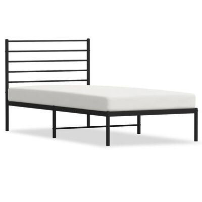 vidaXL Metal Bed Frame without Mattress with Headboard Black 39.4"x78.7"