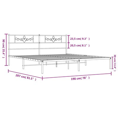 vidaXL Metal Bed Frame without Mattress with Headboard Black 76"x79.9"