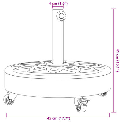 vidaXL Parasol Base with Wheels for Ø1.5"/1.9" Poles 59.5 lb Round