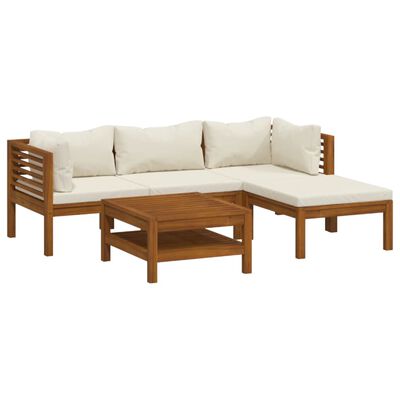 vidaXL 5 Piece Patio Lounge Set with Cream Cushion Solid Acacia Wood