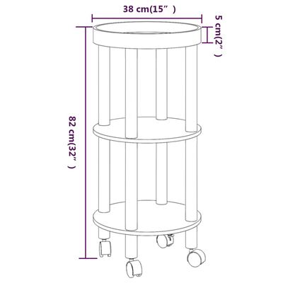 vidaXL 3-tier Trolley Black 15"x15"x32.3" Engineered Wood&Solid Wood Pine