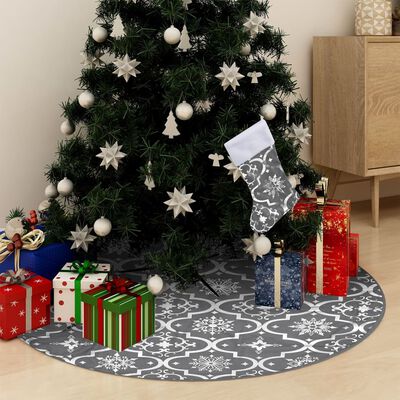 vidaXL Luxury Christmas Tree Skirt with Sock Gray 4 ft Fabric