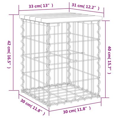 vidaXL Patio Bench Gabion Design 13"x12.2"x16.5" Solid Wood Pine