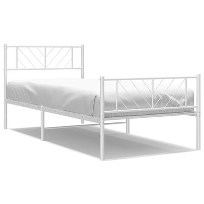 vidaXL Metal Bed Frame without Mattress with Footboard White 39.4"x74.8"