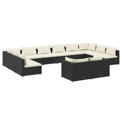 vidaXL 12 Piece Patio Lounge Set with Cushions Black Poly Rattan