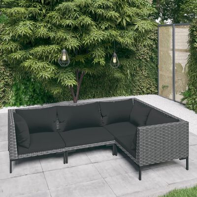 vidaXL 4 Piece Patio Lounge Set with Cushions Poly Rattan Dark Gray