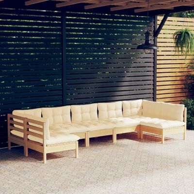 vidaXL 7 Piece Patio Lounge Set with Cream Cushions Solid Pinewood