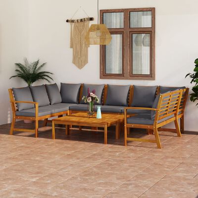 vidaXL 9 Piece Patio Lounge Set with Cushion Solid Acacia Wood