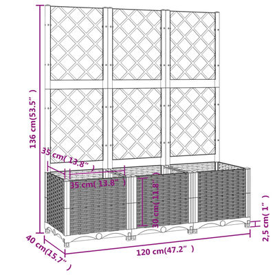 vidaXL Garden Planter with Trellis Light Gray 47.2"x15.7"x53.5" PP