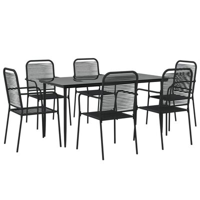 vidaXL 7 Piece Patio Dining Set Black Cotton Rope and Steel