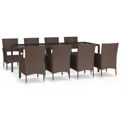 vidaXL 9 Piece Patio Dining Set with Cushions Brown Poly Rattan