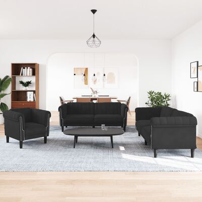 vidaXL 3 Piece Sofa Set Black Velvet