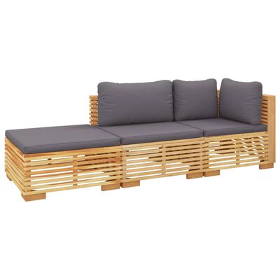 vidaXL 3 Piece Patio Lounge Set with Cushions Solid Wood Teak