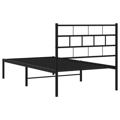 vidaXL Metal Bed Frame without Mattress with Headboard Black 39.4"x74.8"