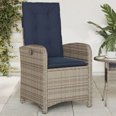 vidaXL Reclining Patio Chair with Cushions Gray Poly Rattan