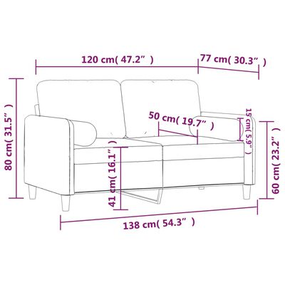 vidaXL 2-Seater Sofa with Throw Pillows Light Gray 47.2" Velvet