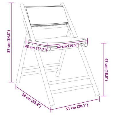 vidaXL 4 Piece Folding Bistro Chairs with Cream White Cushions Bamboo