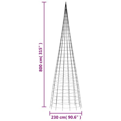 vidaXL Christmas Tree Light on Flagpole 3000 LEDs Blue 315"