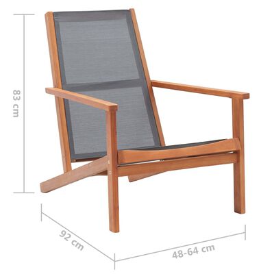 vidaXL Patio Lounge Chair Gray Solid Wood Eucalyptus and Textilene