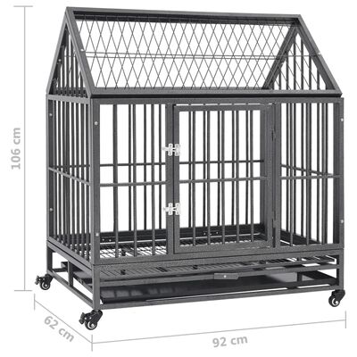 vidaXL Dog Cage with Wheels and Roof Steel 36.2"x24.4"x41.7"