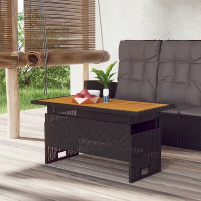 vidaXL Patio Table Black 39.4"x19.7"x16.9"/24.8" Solid Wood Acacia&Poly Rattan