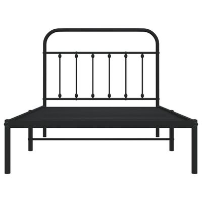 vidaXL Metal Bed Frame without Mattress with Headboard Black 39.4"x78.7"