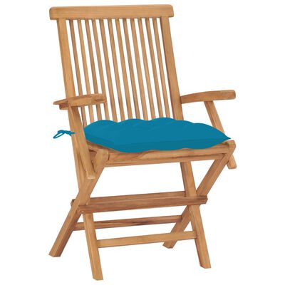 vidaXL Patio Chairs with Light Blue Cushions 2 pcs Solid Teak Wood