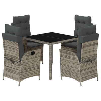 vidaXL 5 Piece Patio Dining Set with Cushions Gray Poly Rattan